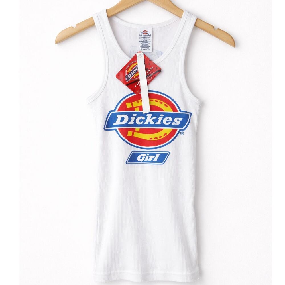 Vintage Dickies Girl Logo Tank Y2K Streetwear Ribbed Cotton Graphic Top Retro